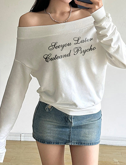 Off-Shoulder Printed Letter Top