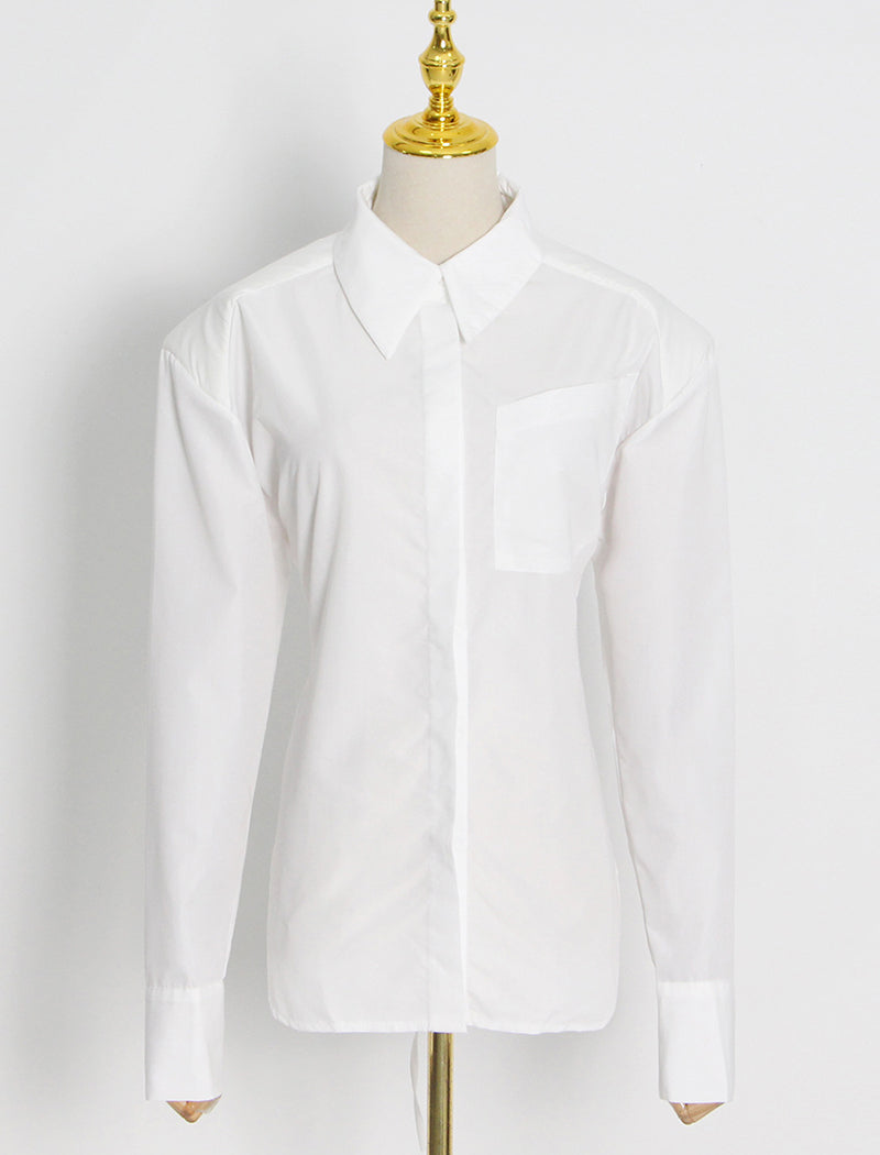 Padded Shoulder Waist-Tie Shirt