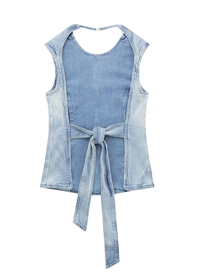 Open-Back Sleeveless Denim Top