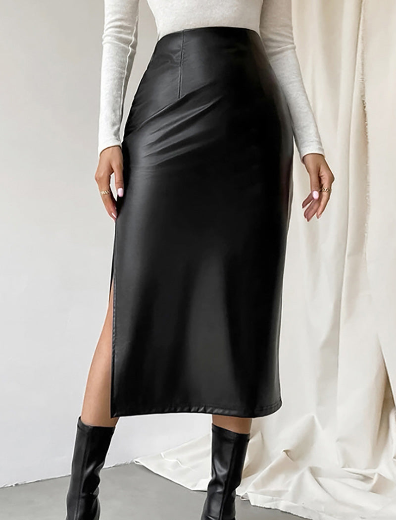 High-Waist Slit Midi Skirt