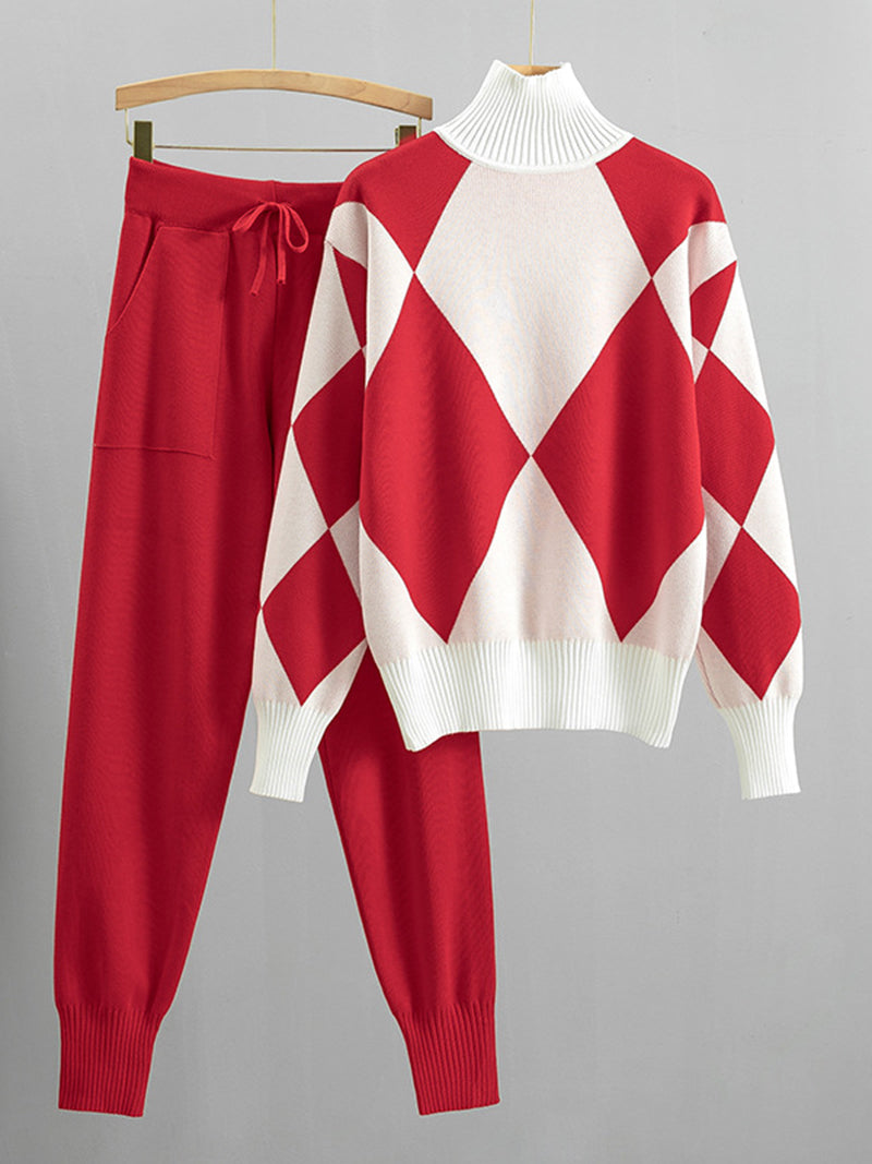 Argyle Turtleneck Sweater and Pants Set