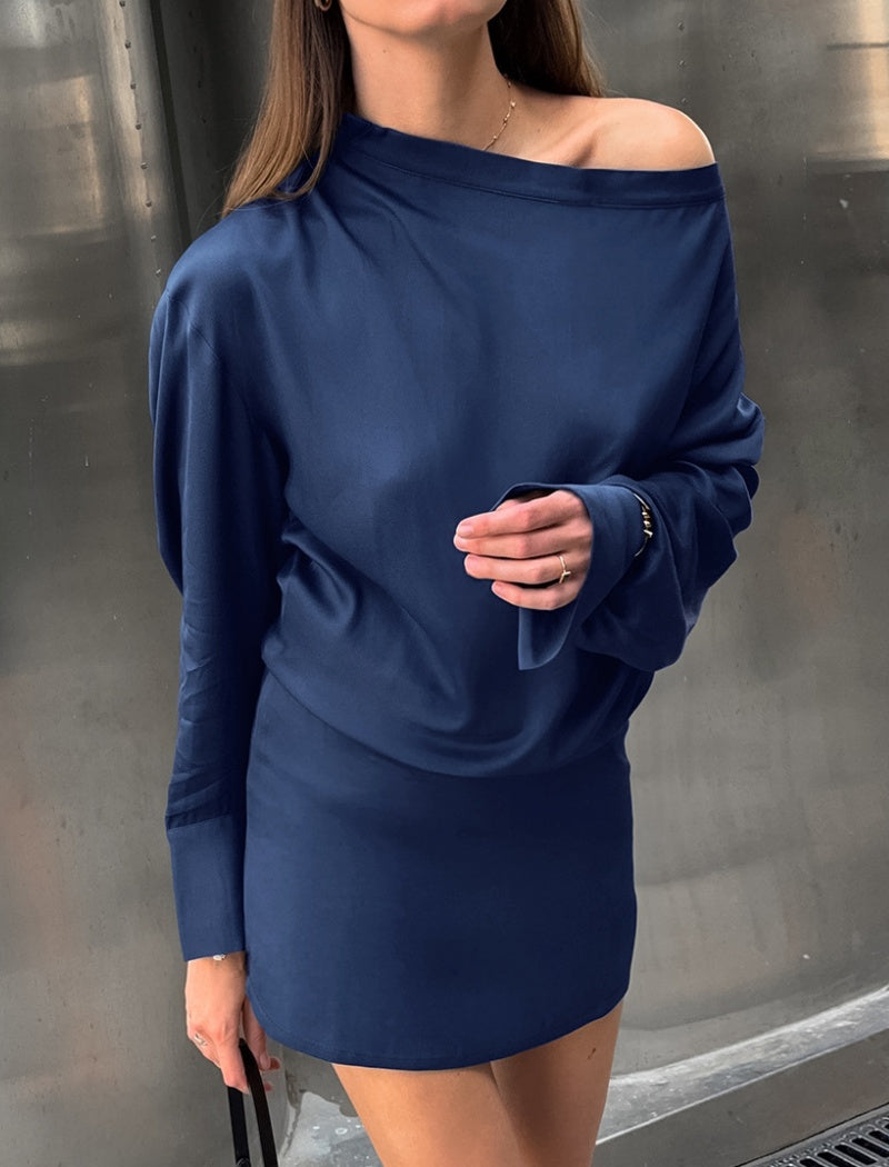 Drape Collar Shirt Dress