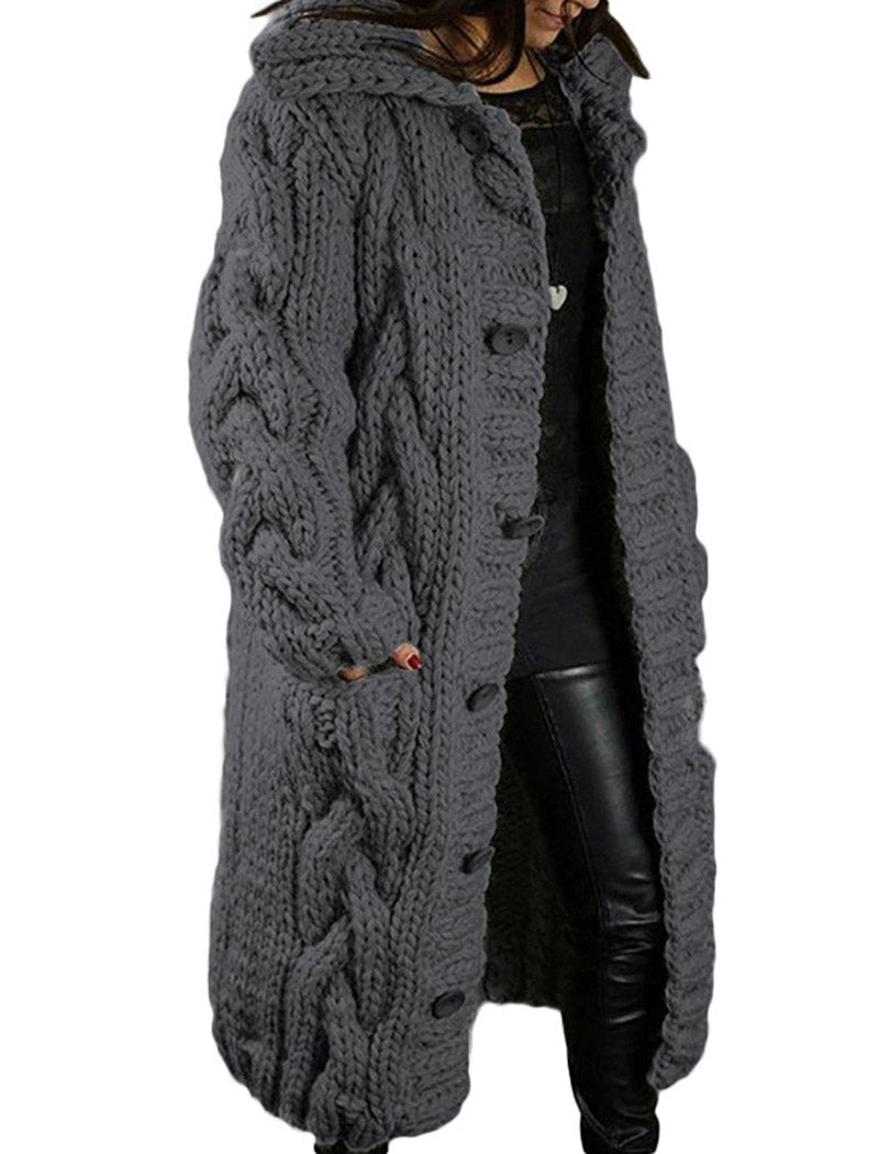 Cable Knit Hooded Longline Cardigan