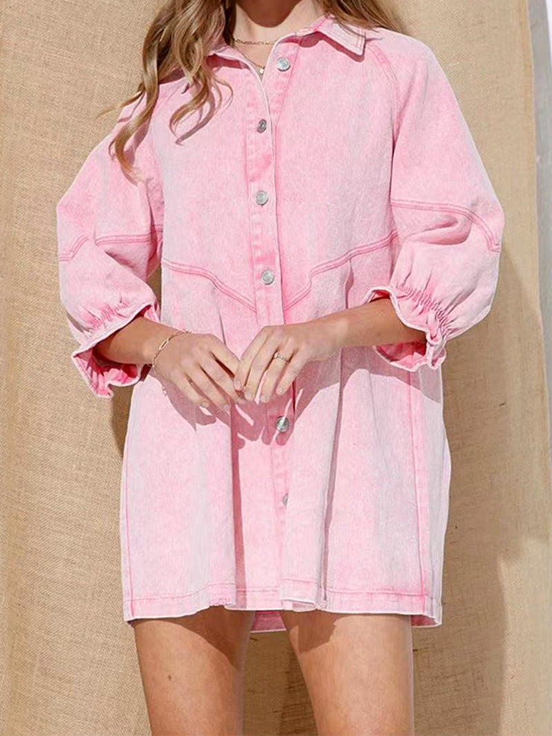 Solid Button-Up Shirt Dress