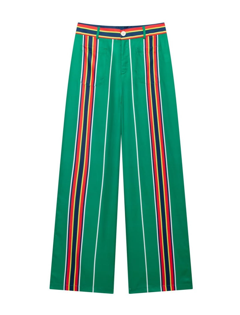 Striped High-Waist Wide-Leg Pants