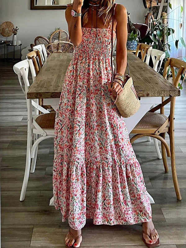 Floral Print Smocked Maxi Dress