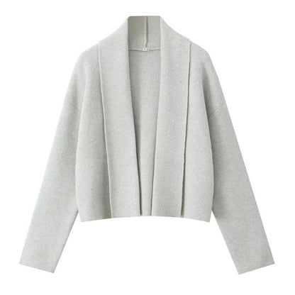 Collared Open-Front Knit Cardigan