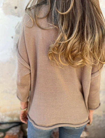 Oversized V-Neck Knit Top