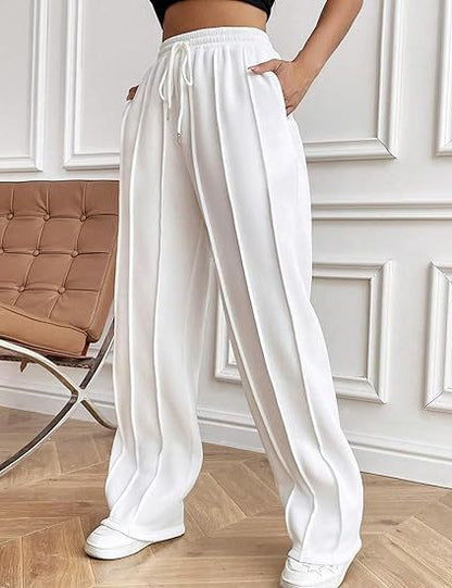 Drawstring Pleated Wide-Leg Pants