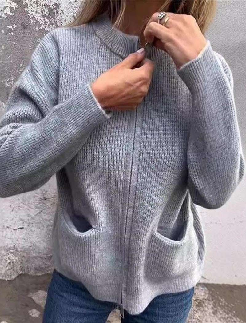 Zip-Up Knitted Cardigan with Pockets