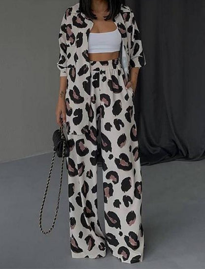 Two-Piece Animal Print Shirt and Pants Set