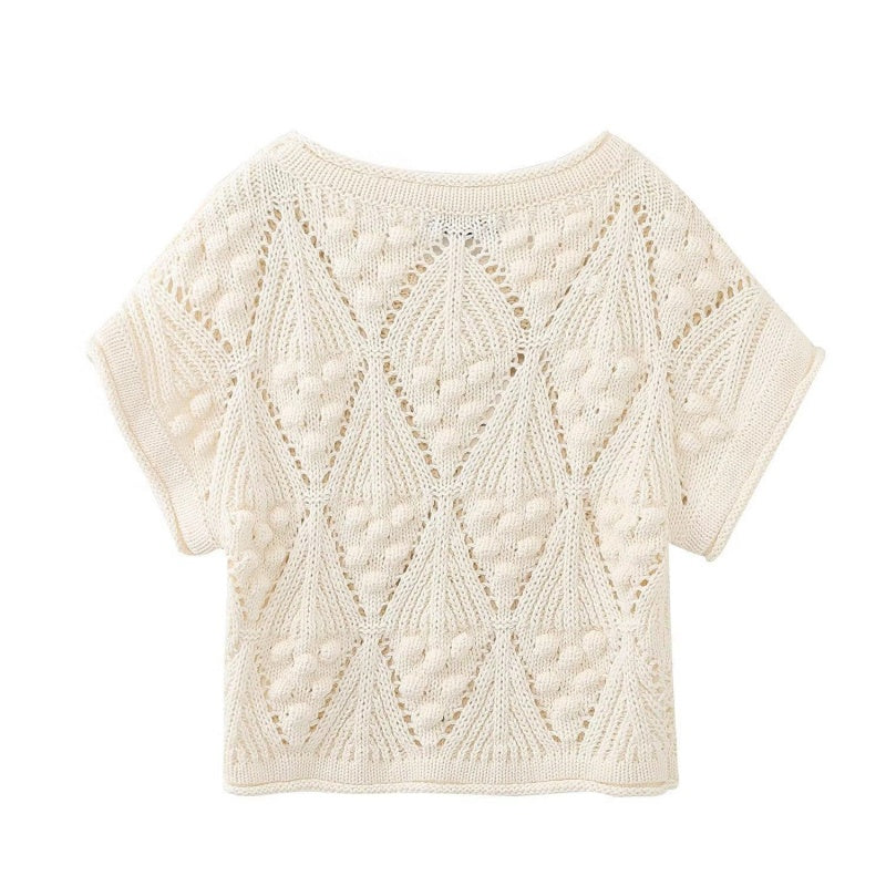 Cropped Short Sleeve Textured Knit Top