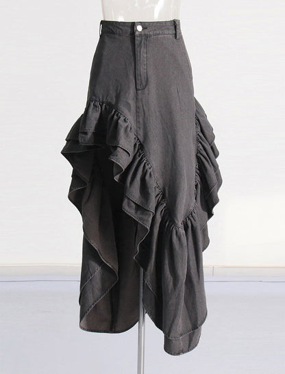 Asymmetrical Ruffle Split-Hem Maxi Skirt