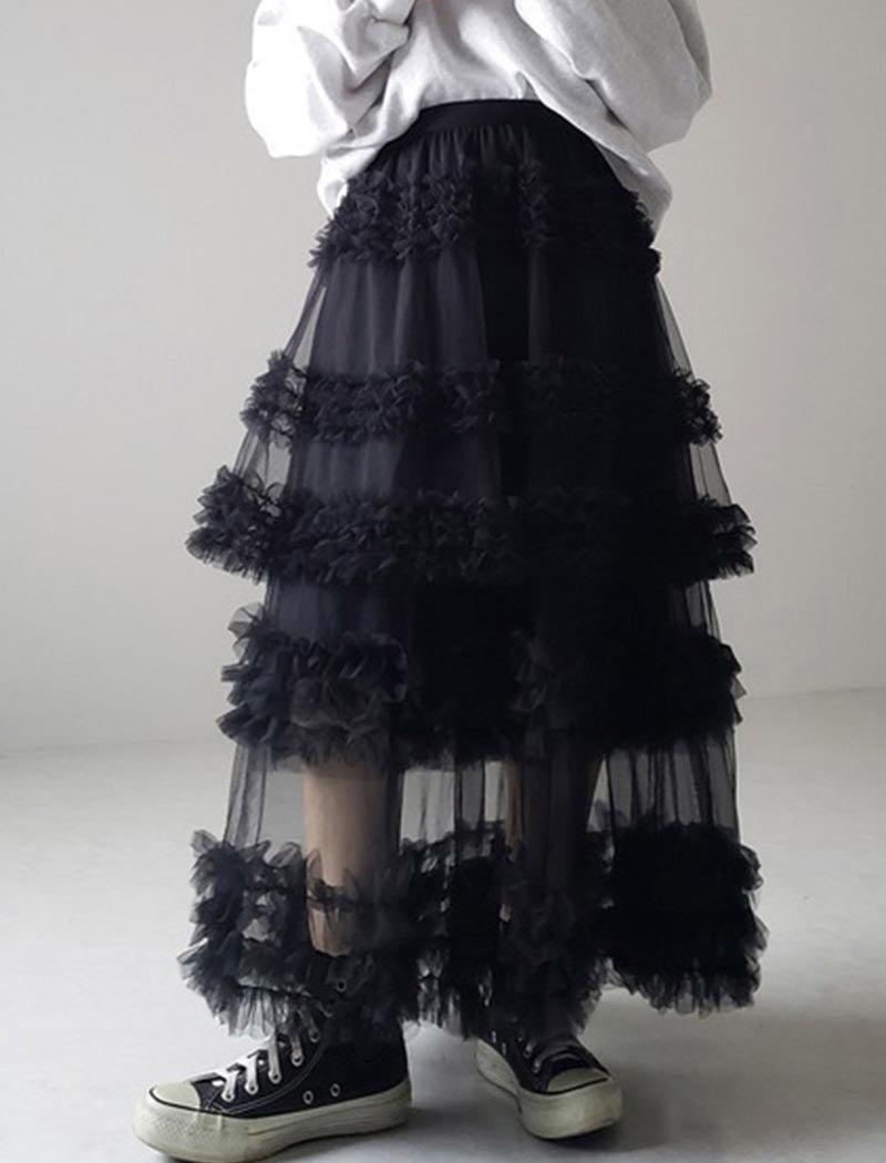 Layered Ruffle Mesh Skirt