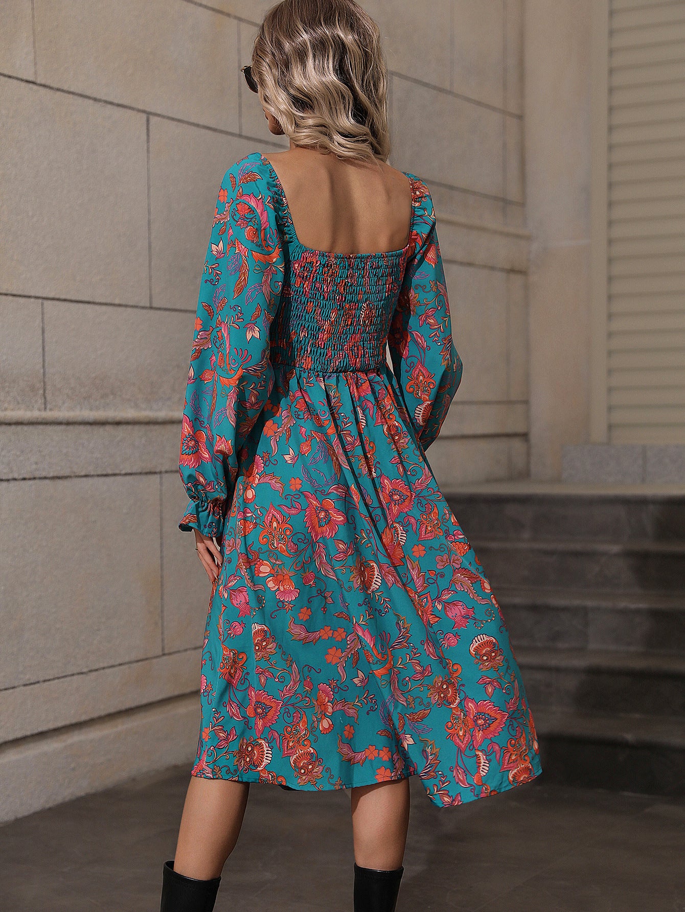 Floral Print Smocked Midi Dress