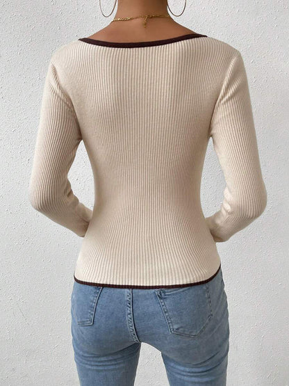 Contrast Trim Ribbed Knit Top