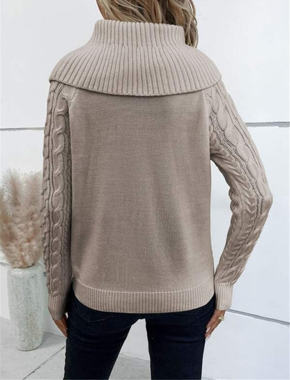 Buttoned Cable Knit Turtleneck Sweater