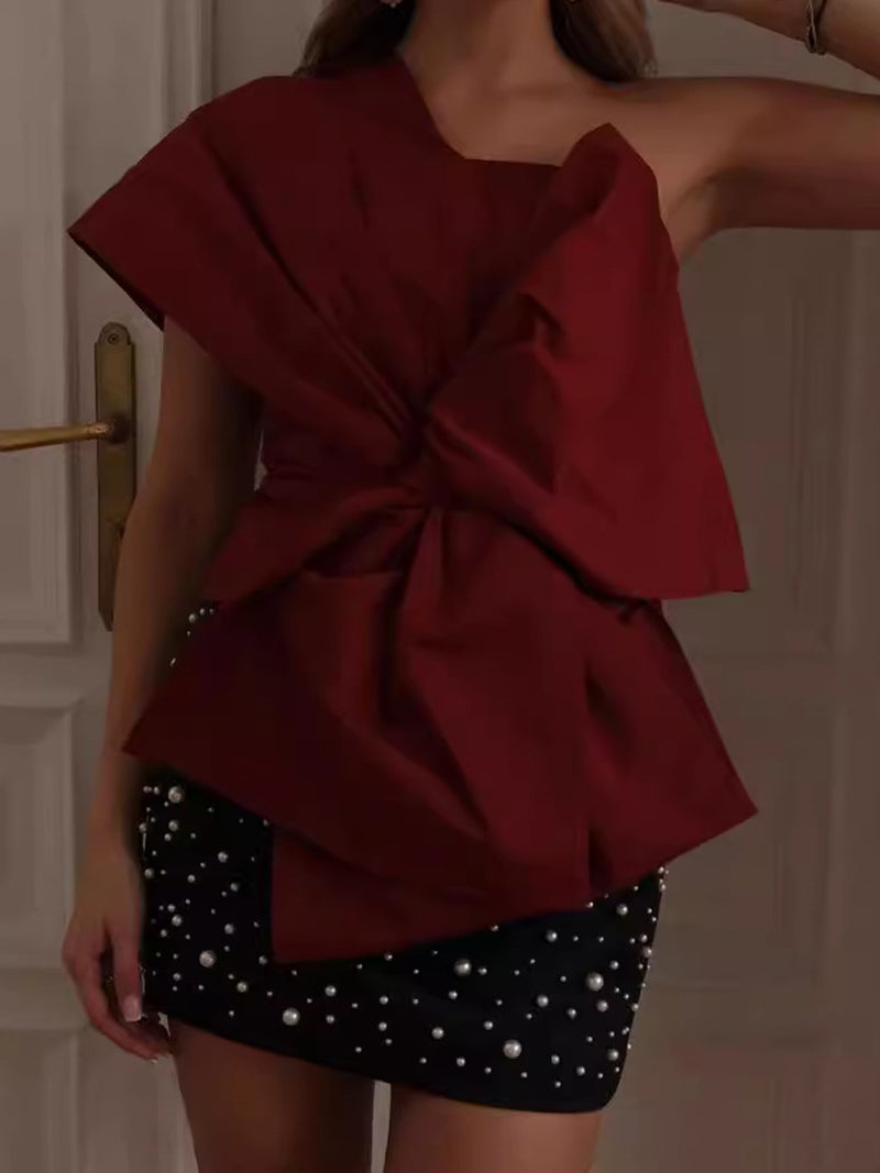 One-Shoulder Bow Top