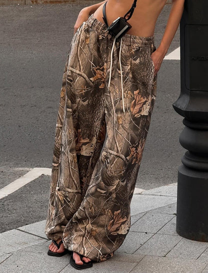 High-Waisted Camo Drawstring Pants