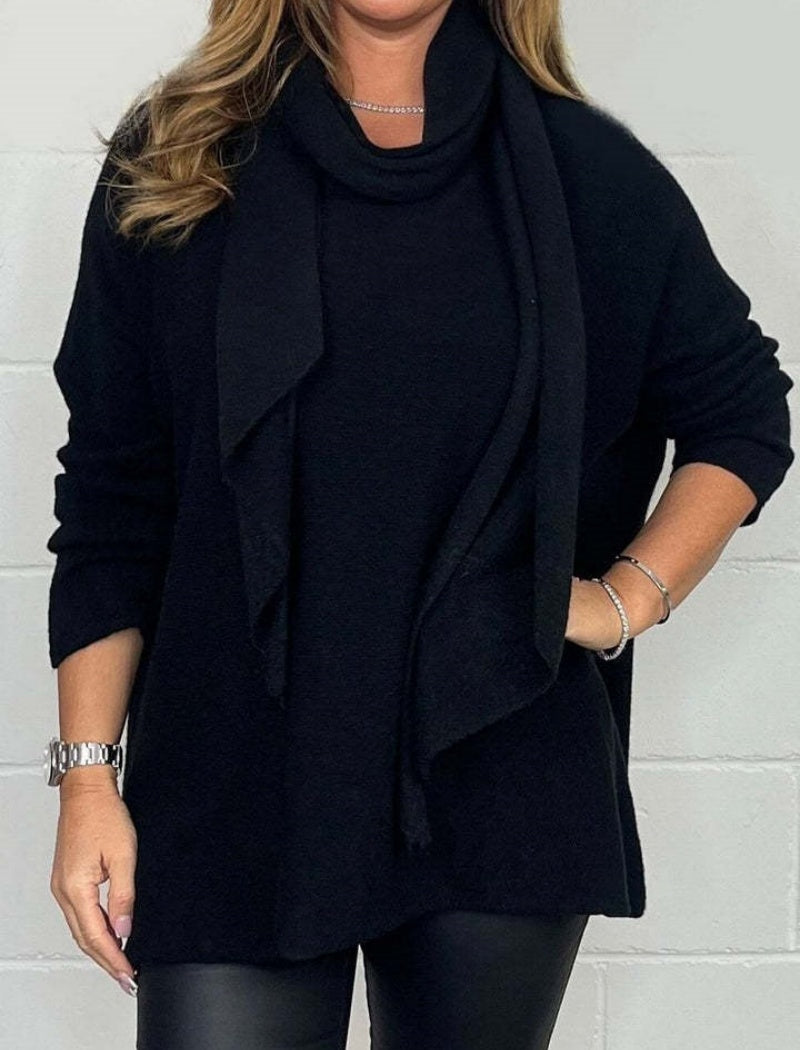 Casual Solid Long Sleeve Scarf Top