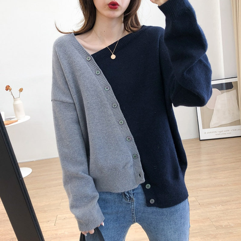 Color-block Asymmetrical Knit Pullover