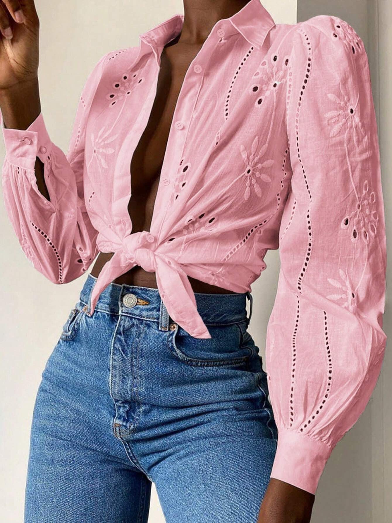 Floral Eyelet Puff Sleeve Blouse