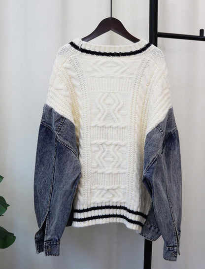 Button-Front Knit Patchwork Cardigan