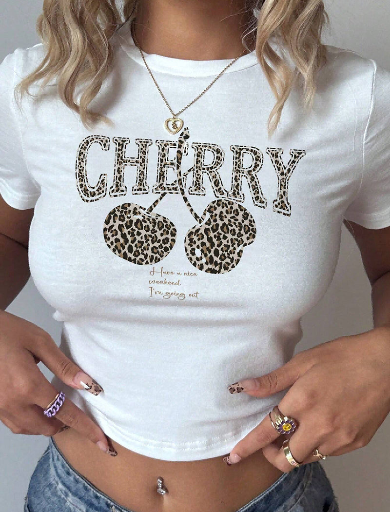 Leopard Print Graphic Cropped T-Shirt