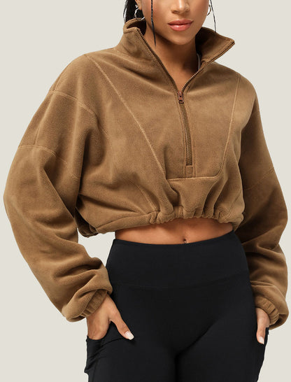 Cropped Quarter-Zip Fleece Pullover
