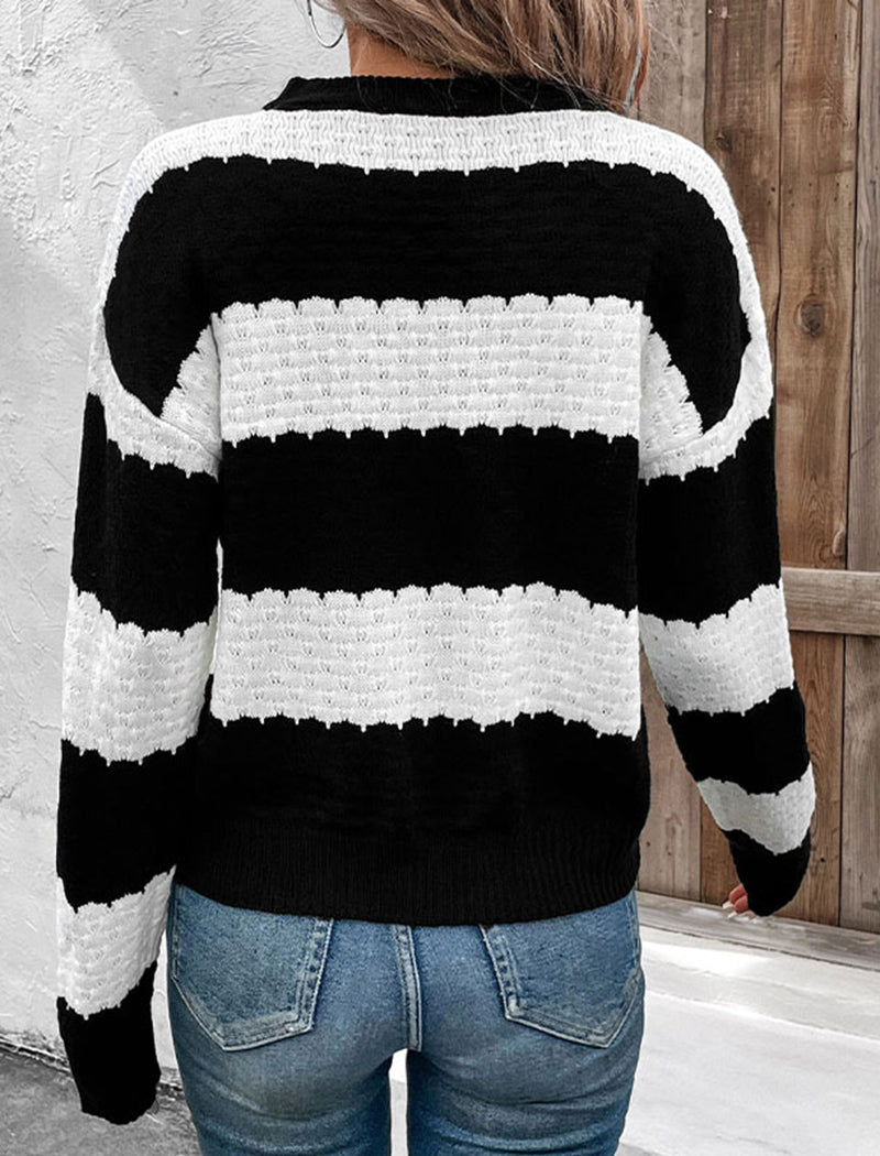 Contrast Striped Knit Pullover Sweater