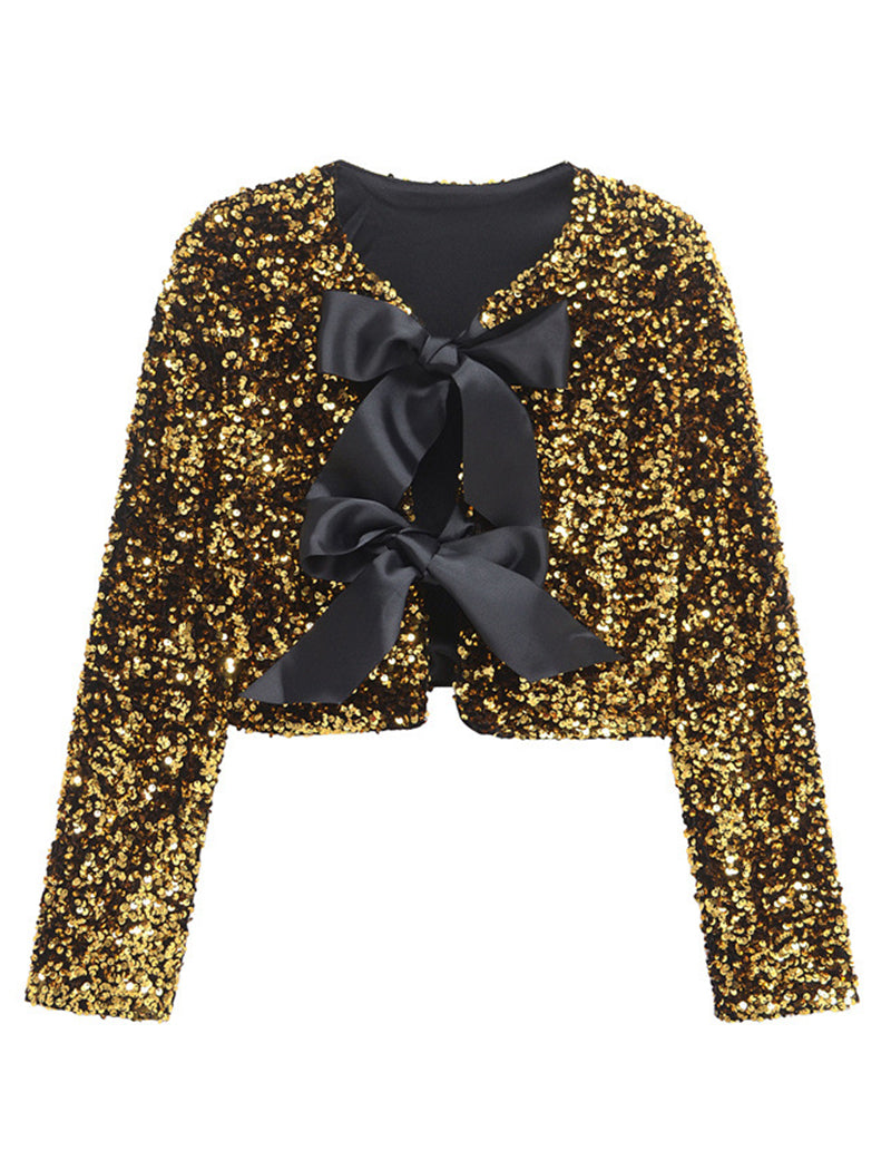 Glitter Bow-Tie Crop Cardigan