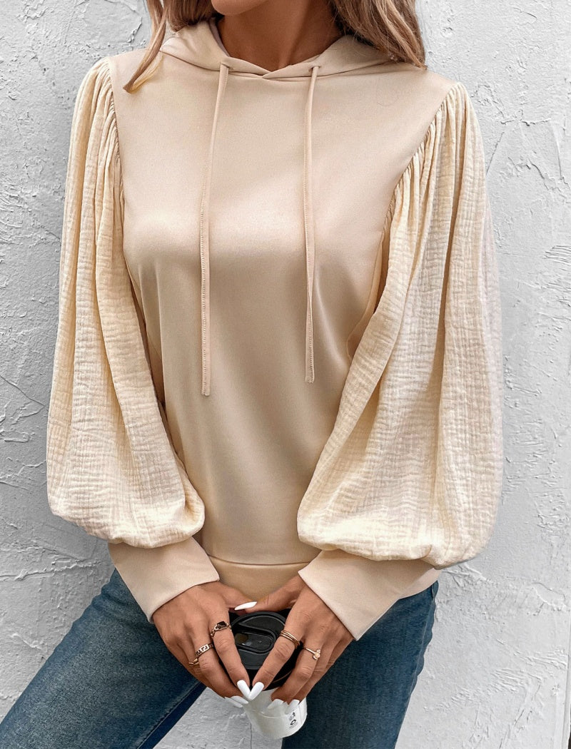 Hooded Puff Sleeve Long Sleeve Top