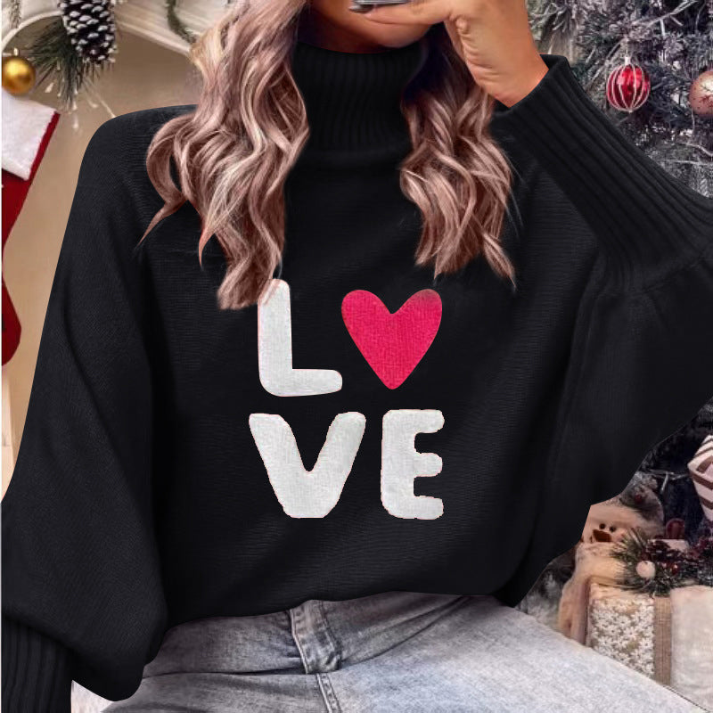 High Neck Batwing Sleeve Pullover Knit Top