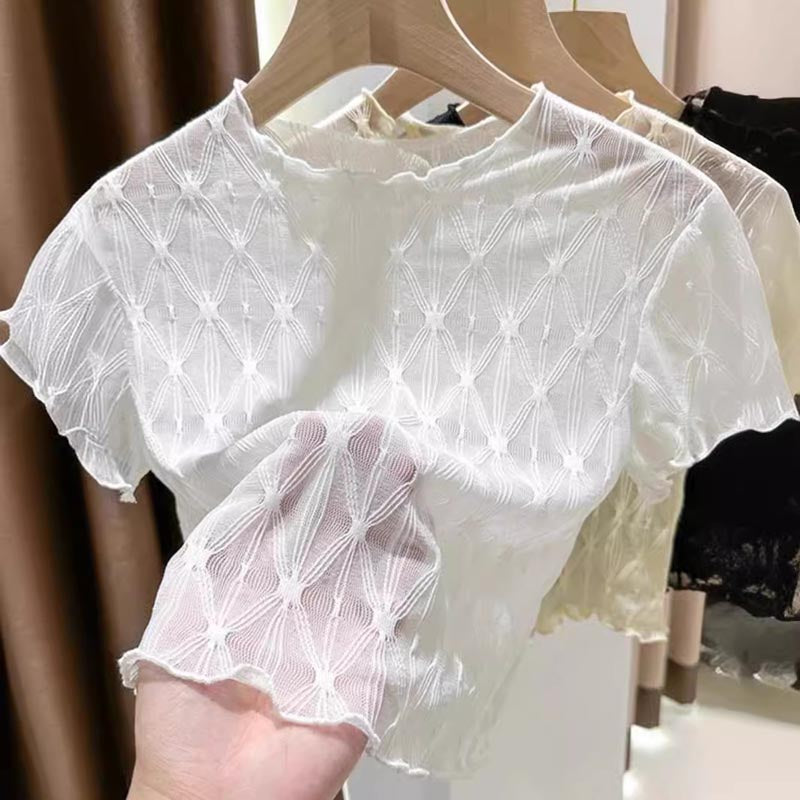 Short-Sleeve Textured Mesh Top