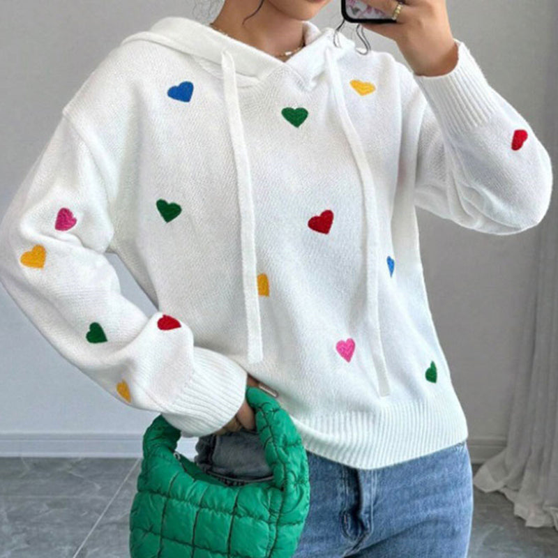 Colorful Heart Jacquard Hooded Sweater