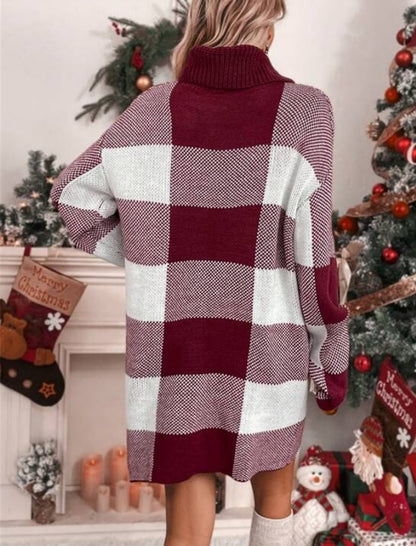 Plaid Color-block Sweater Dress