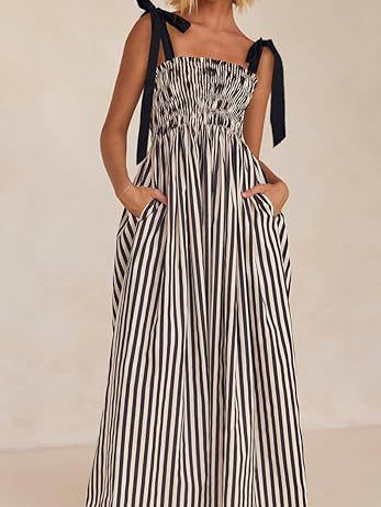 Smocked Striped Maxi Dress