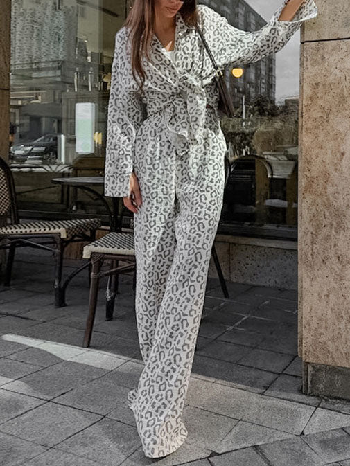 Leopard Print Crop Top and Pants Set