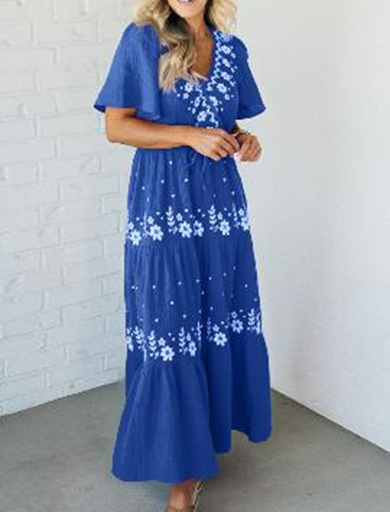 Short-Sleeve Floral Maxi Dress