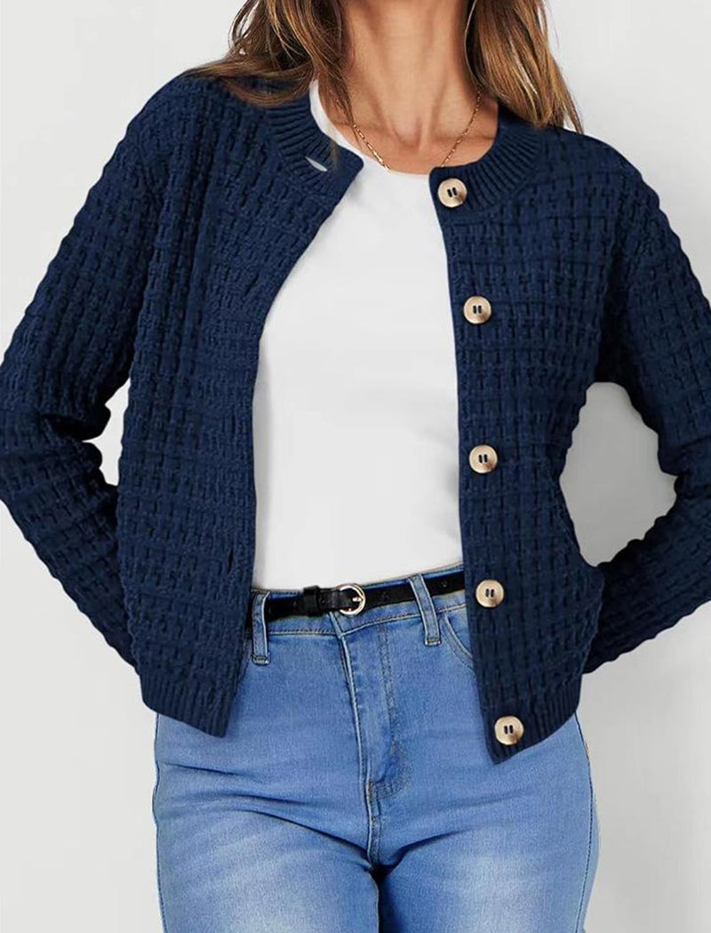 Solid Single-Breasted Cropped Knit Cardigan