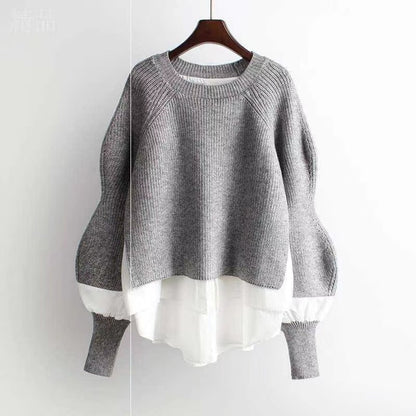 Faux Two-Piece Knit Sweater with Layered Hem