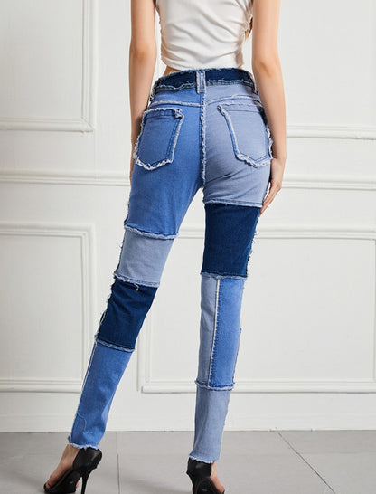 Patchwork High-Waist Skinny Jeans