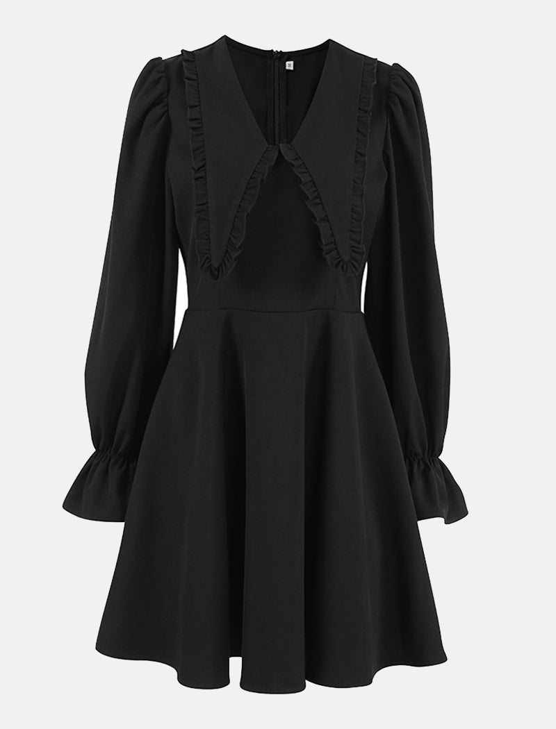 Lapel Bell Sleeve Long Sleeve Dress