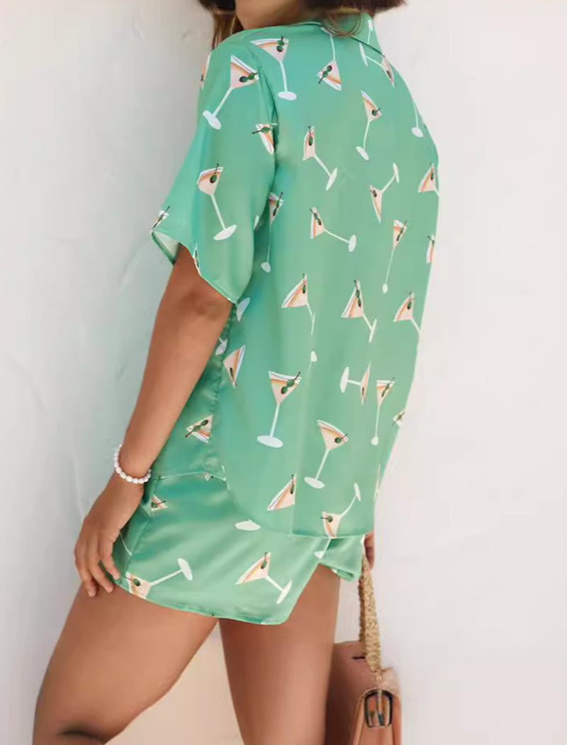 Cocktail Print Pajama Set with Matching Shorts