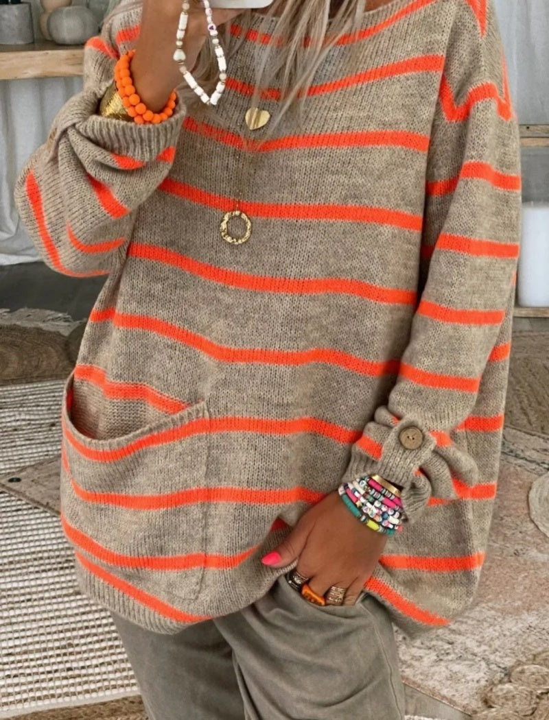 Colorblock Striped Loose Knit Sweater