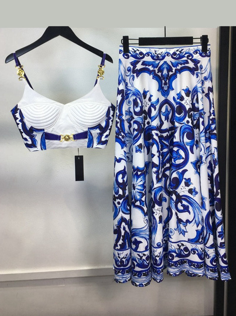 Abstract Print Bralette and Skirt Set