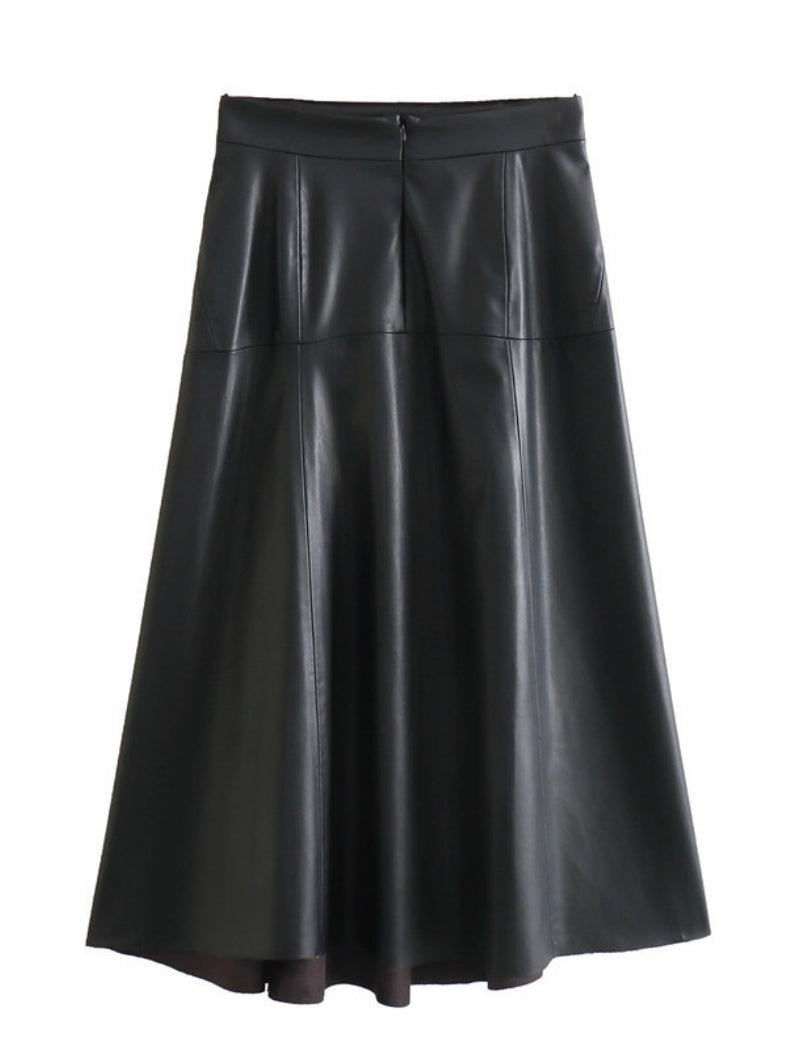 High-Waist Faux Leather Flared Skirt