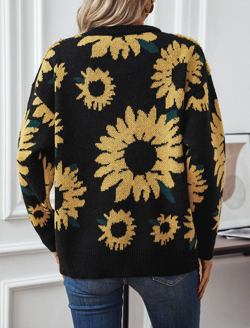 Sunflower Print Knit Sweater