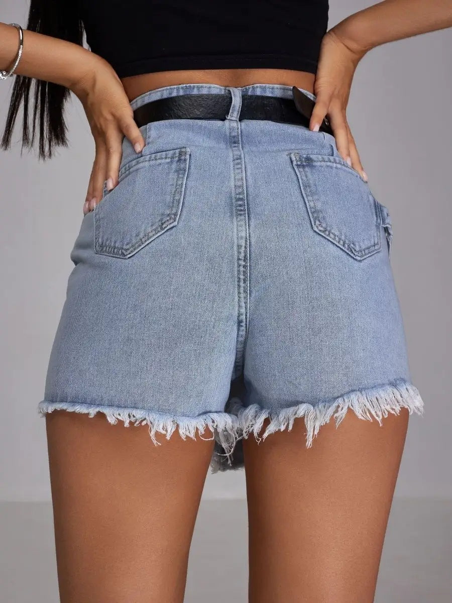 Asymmetrical High-Waist Denim Skort