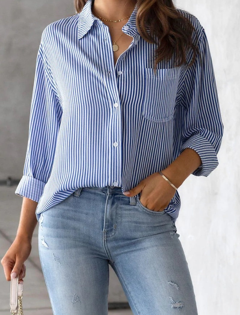 Button-Up Collared Striped Shirt